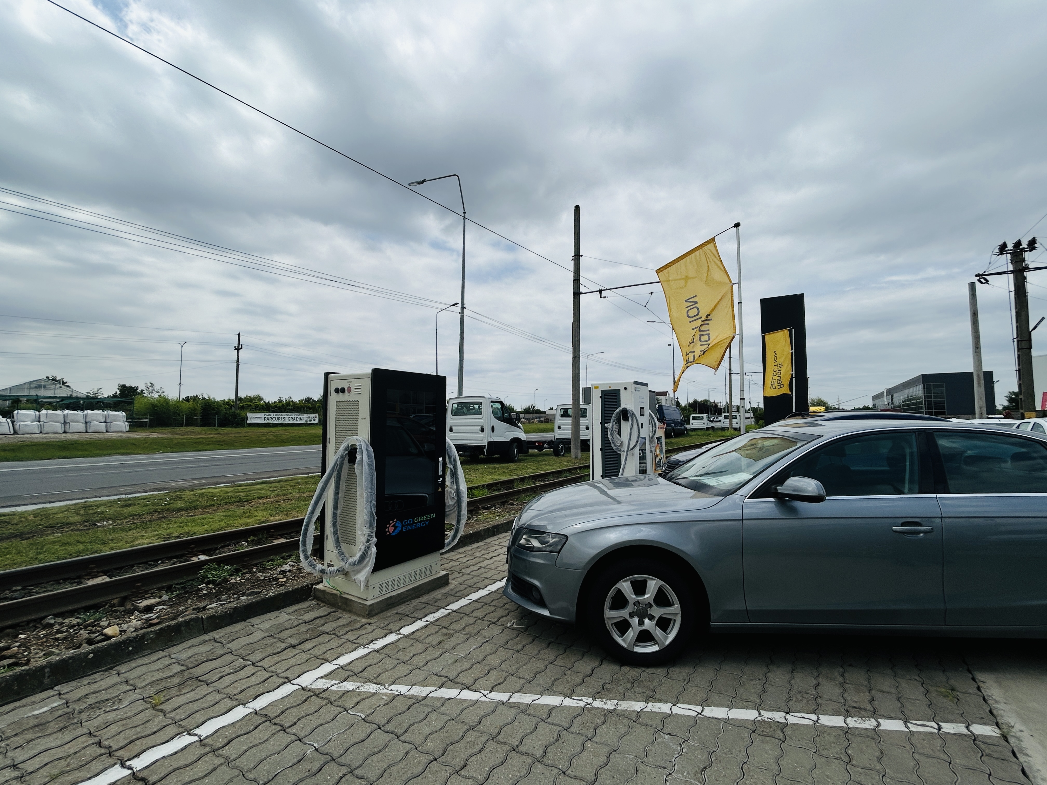 Overseas commercial EV charging site with installed DC charging equipment