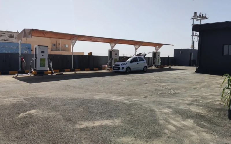 Outdoor public EV charging station project with multiple charger bays in Jordan
