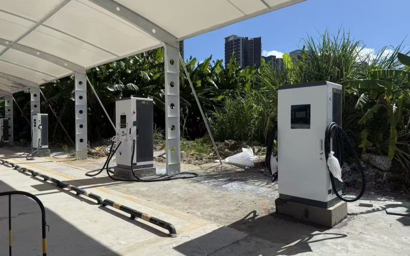 Installed DC charging equipment at Rixing New Energy Chengnan Charging Station in Yangjiang, China.